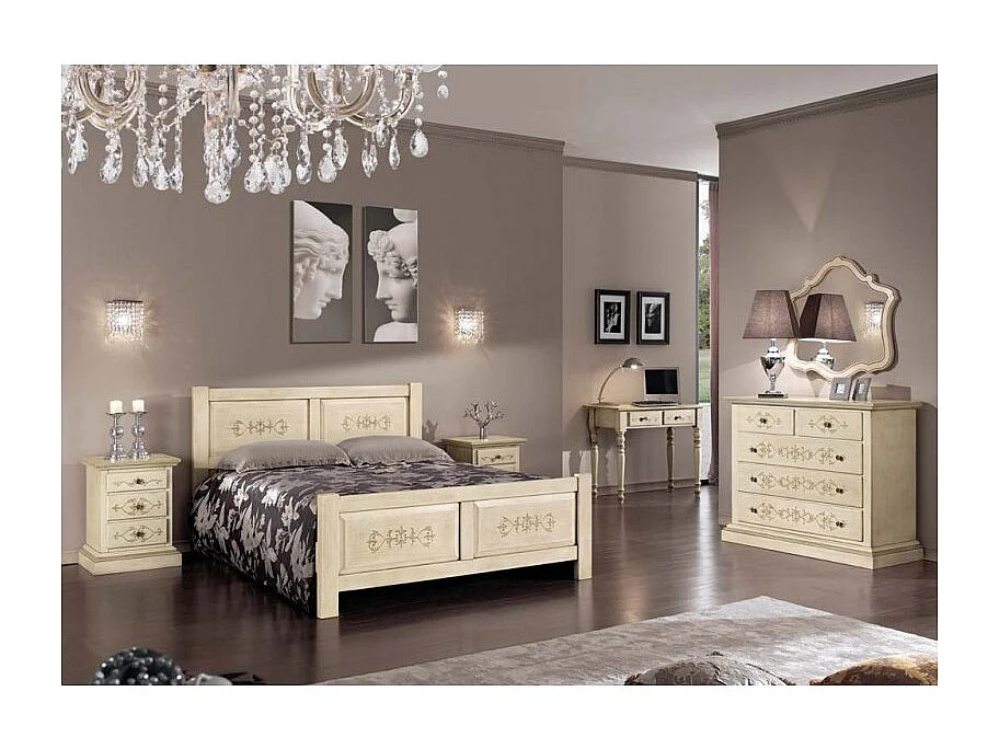 MOBILI 2G - Gruppo 1 Cassettiera 2 Comodini legno classico avorio shabby (1470+1471)