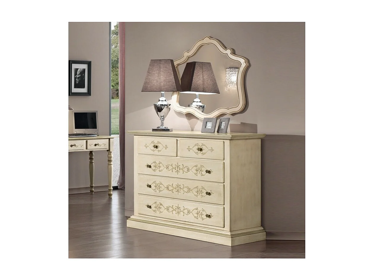 MOBILI 2G - Gruppo 1 Cassettiera 2 Comodini legno classico avorio shabby (1470+1471)