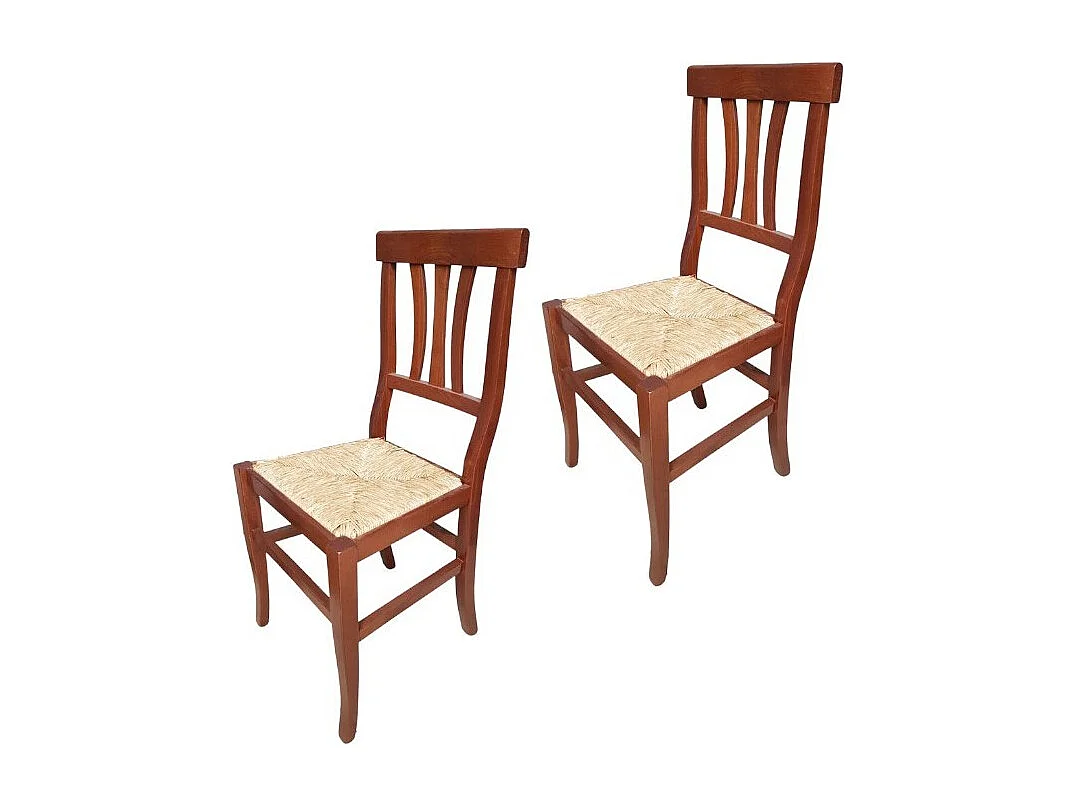 MOBILI 2G -  SET 2 SEDIE TRE STECCHE LEGNO SEDUTA PAGLIA TINTA NOCE (595)