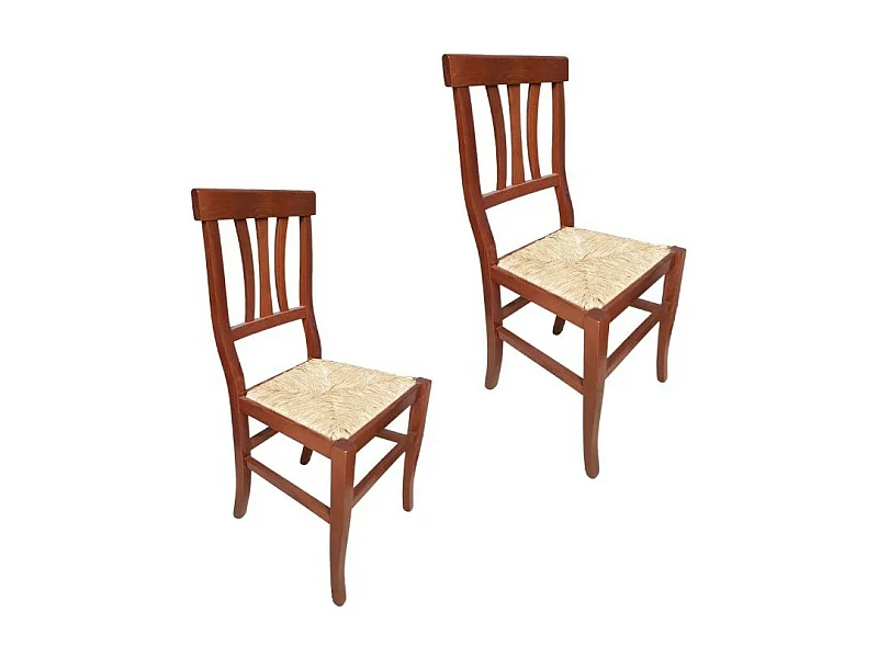MOBILI 2G -  SET 2 SEDIE TRE STECCHE LEGNO SEDUTA PAGLIA TINTA NOCE (595)
