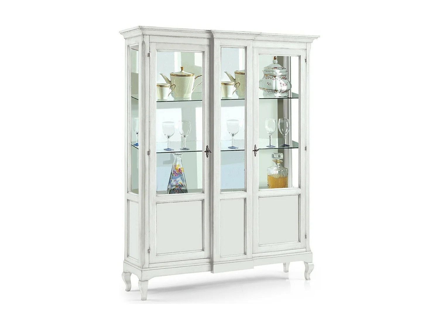 MOBILI 2G - VETRINA 2 ANTE IN LEGNO BIANCO ARTE POVERA 163X46X208 (1421)