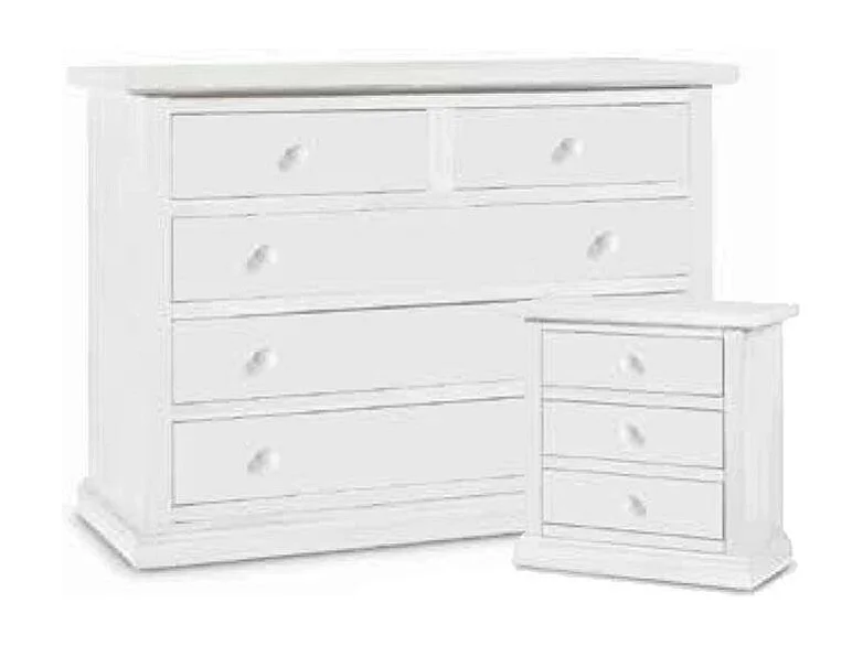 MOBILI 2G - GRUPPO COMO'A 5 CASSETTI  E 2 COMODINI A 3 CASSETTI LACCATO BIANCO OPACO (1364)