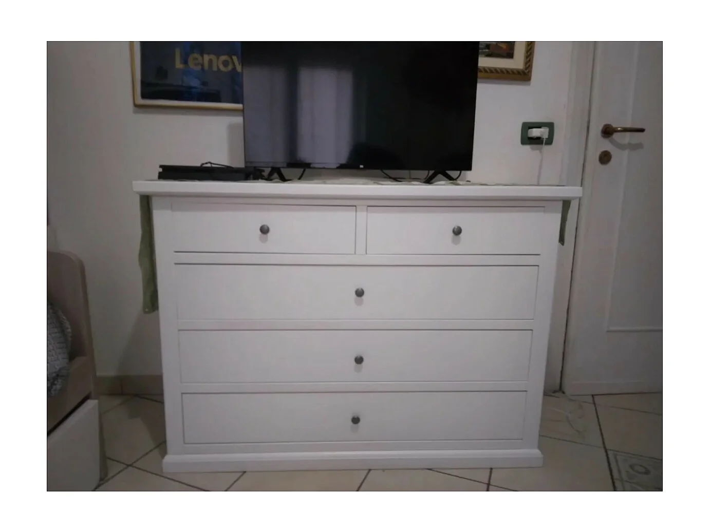 MOBILI 2G - GRUPPO COMO'A 5 CASSETTI  E 2 COMODINI A 3 CASSETTI LACCATO BIANCO OPACO (1364)