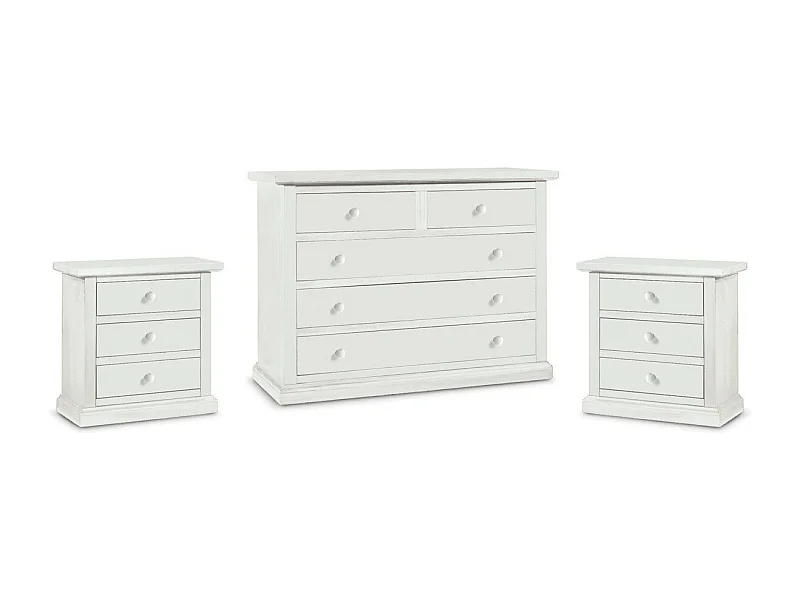 MOBILI 2G - GRUPPO COMO'A 5 CASSETTI  E 2 COMODINI A 3 CASSETTI LACCATO BIANCO OPACO (1364)