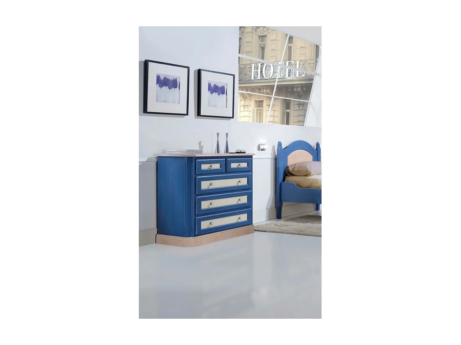 MOBILI 2G - COMO 5 CASSETTI IN LEGNO BLU E MIELE L.102 P.48 H.90 (2218)
