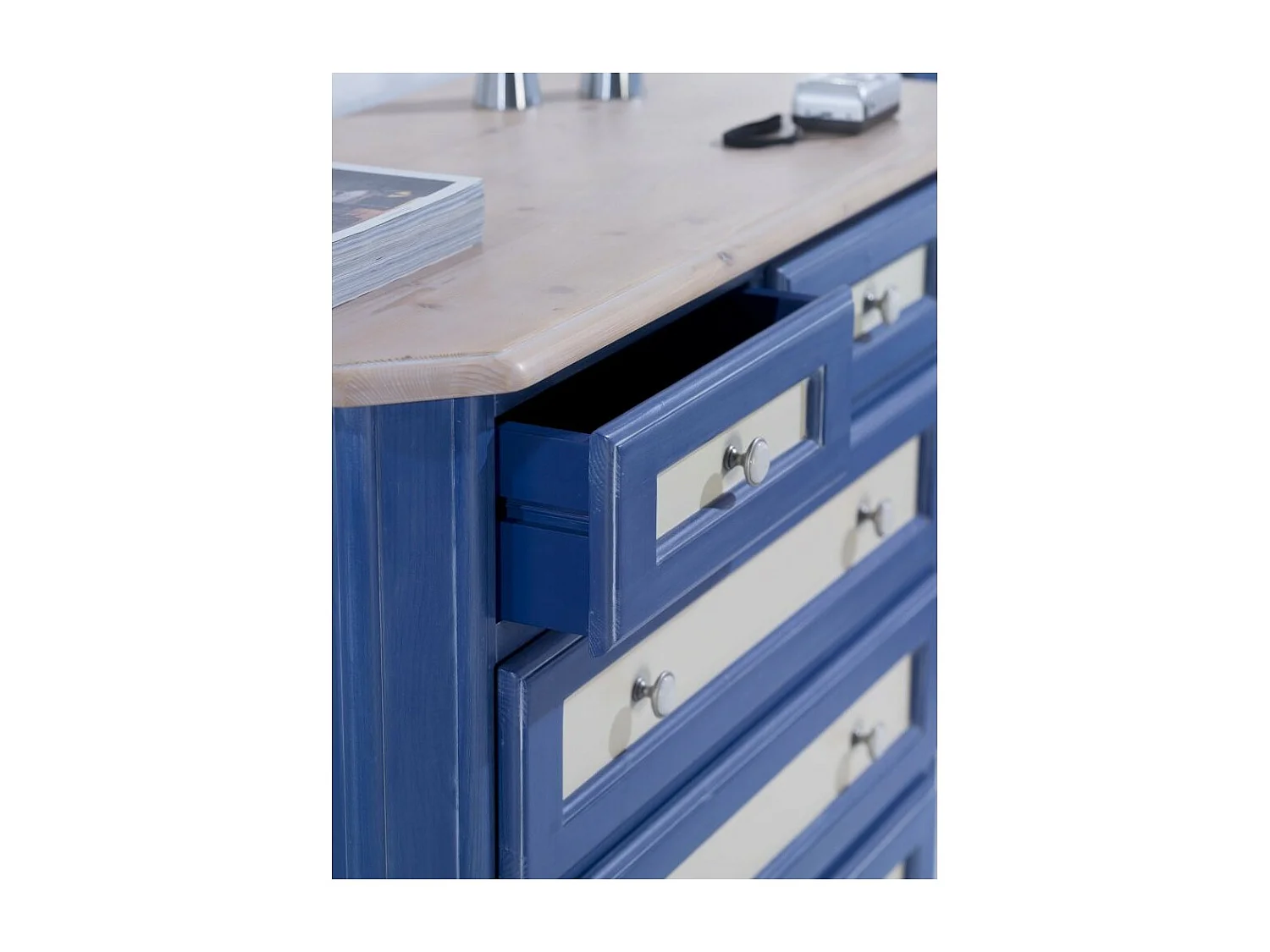 MOBILI 2G - COMO 5 CASSETTI IN LEGNO BLU E MIELE L.102 P.48 H.90 (2218)
