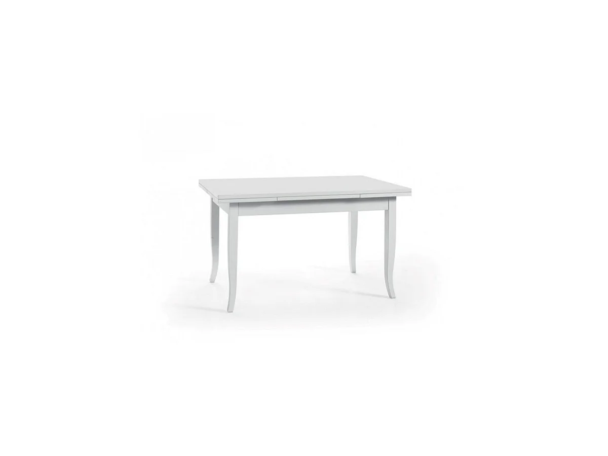 Tavolo allungabile 140x80 cm bianco opaco in legno massello di pioppo con 2 prolunghe da 40 cm