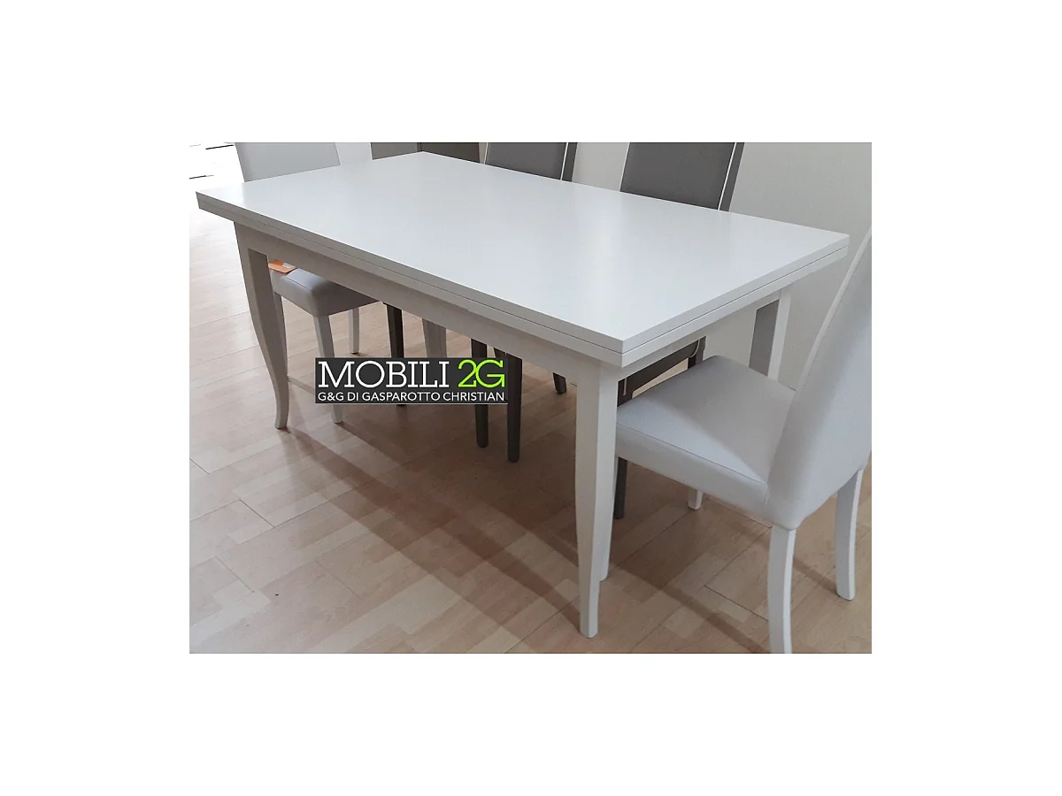 Tavolo allungabile 140x80 cm bianco opaco in legno massello di pioppo con 2 prolunghe da 40 cm