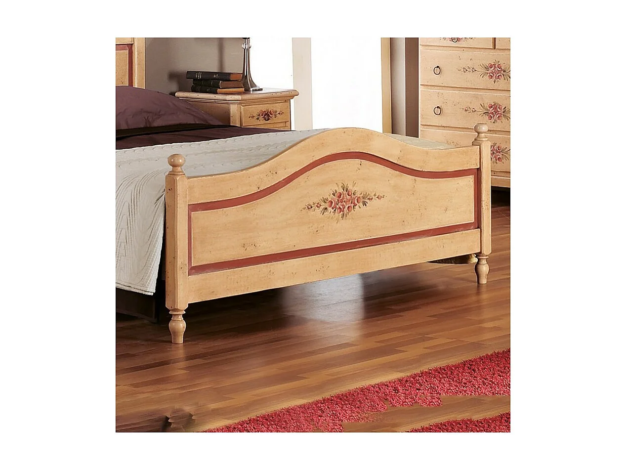 MOBILI 2G - LETTO SAGOMATO MATRIMONIALE AVORIO ANTICO FILO ROSSO IN LEGNO (1424)