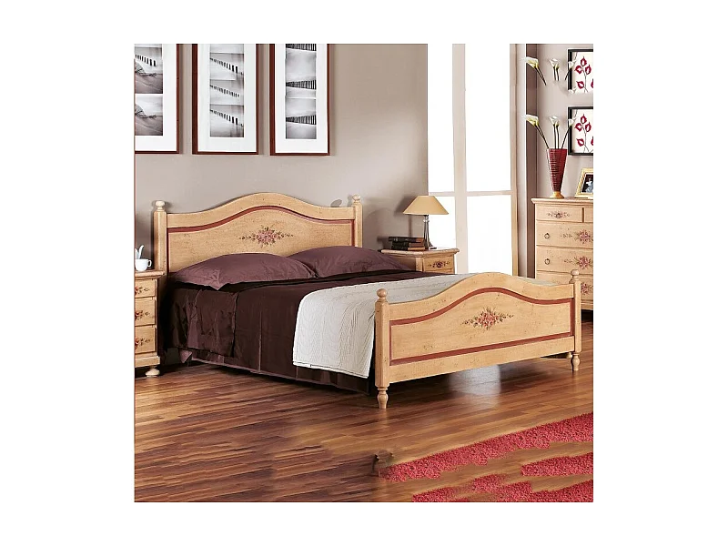 MOBILI 2G - LETTO SAGOMATO MATRIMONIALE AVORIO ANTICO FILO ROSSO IN LEGNO (1424)