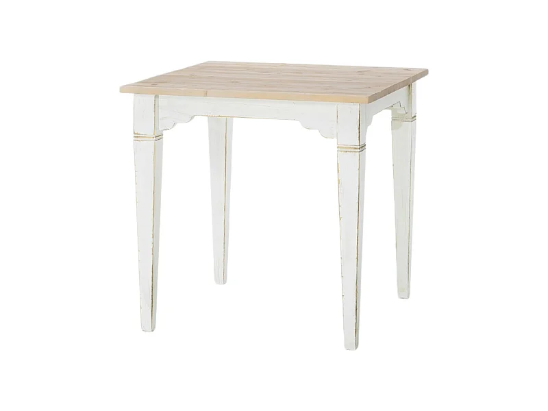 MOBILI 2G - TAVOLO IN ABETE LACCATO BIANCO CONSUMATO EFFETTO SHABBY CON PIANO TINTA NATURALE MISURE L.80 P.80 H.78 (6080)
