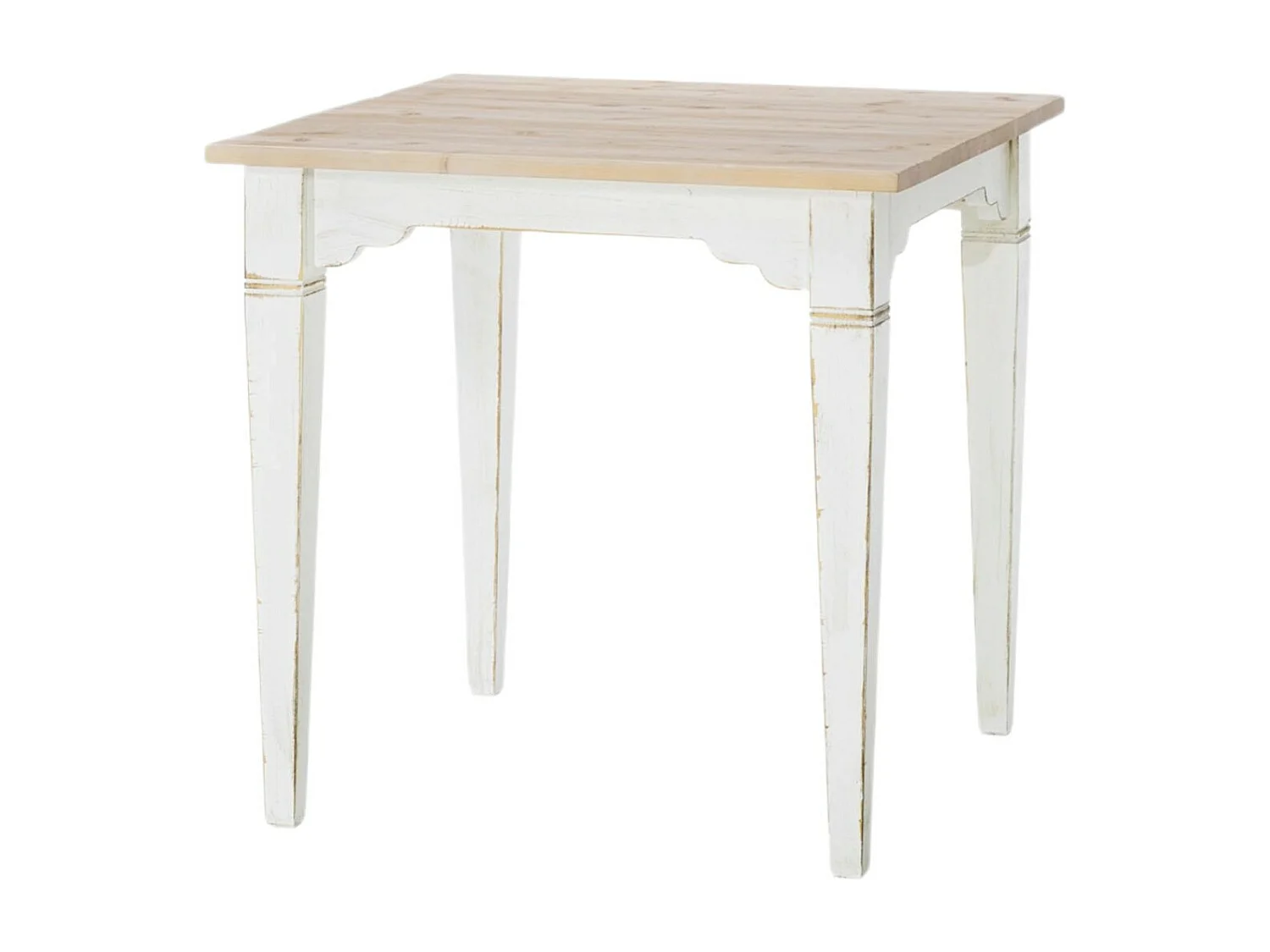 MOBILI 2G - TAVOLO IN ABETE LACCATO BIANCO CONSUMATO EFFETTO SHABBY CON PIANO TINTA NATURALE MISURE L.80 P.80 H.78 (6080)