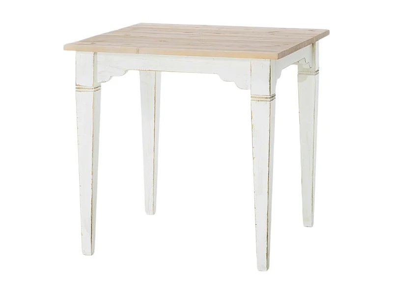 MOBILI 2G - TAVOLO IN ABETE LACCATO BIANCO CONSUMATO EFFETTO SHABBY CON PIANO TINTA NATURALE MISURE L.80 P.80 H.78 (6080)