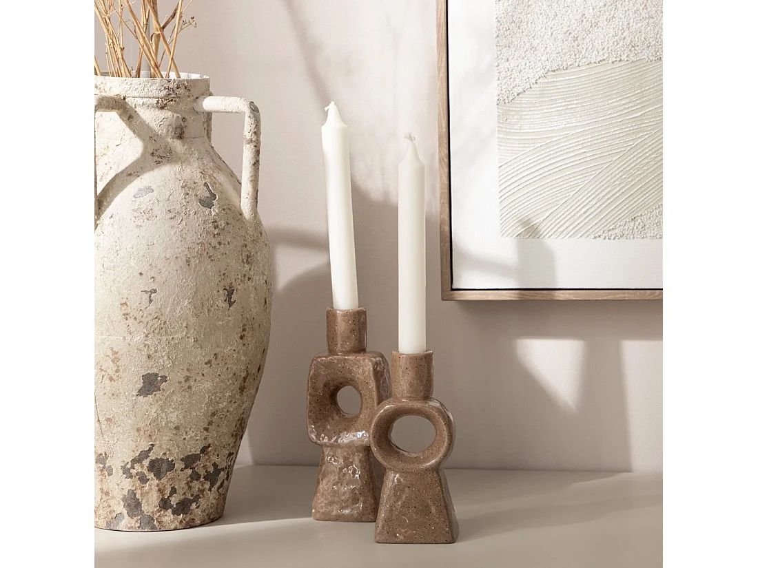 Portavelas de Cerámica Beige 15 x 7- Omira