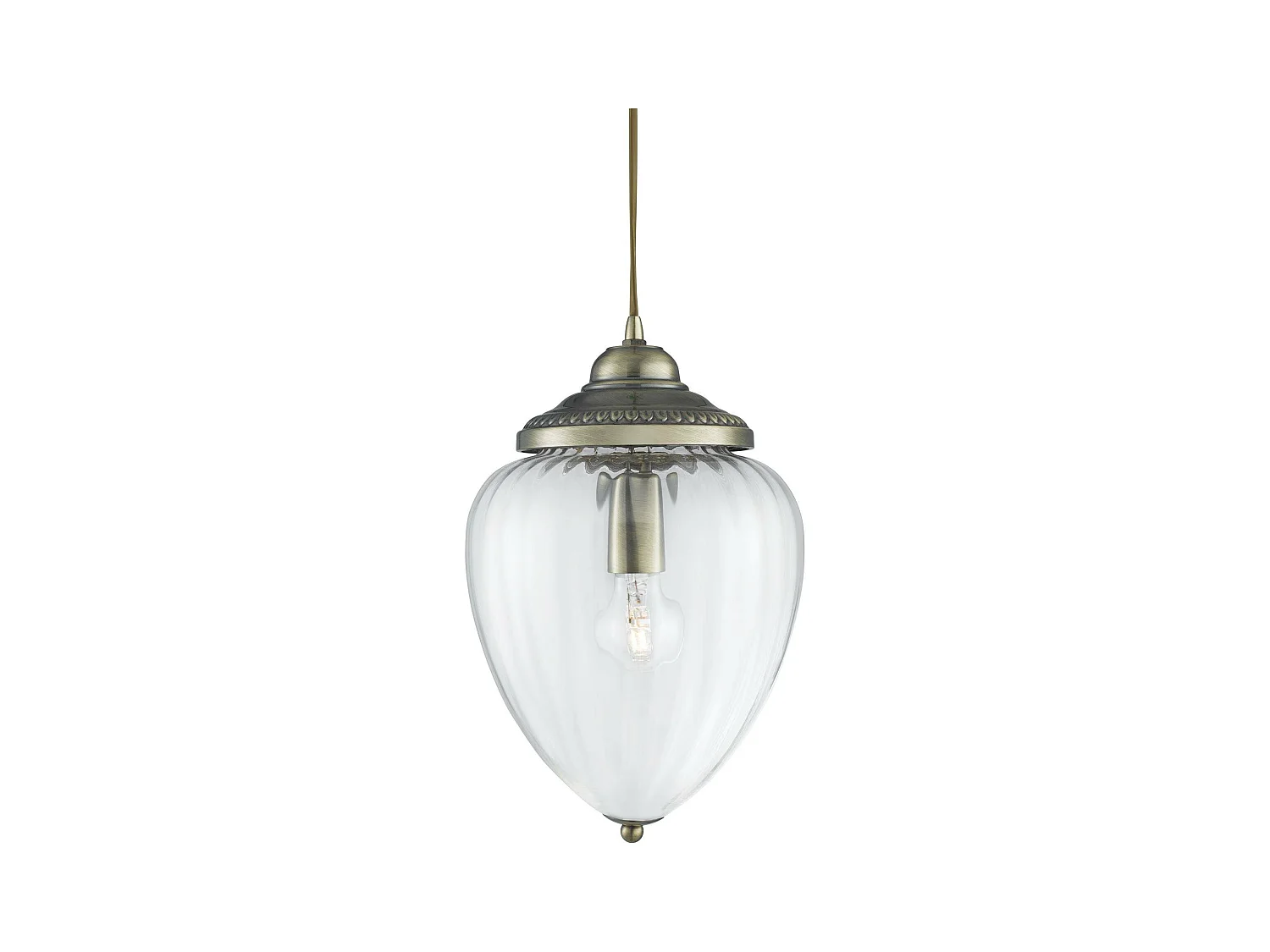 Searchlicht Pineapple - 1 leichter Anhänger Antiker Messing gerippter Glasschirm, E27