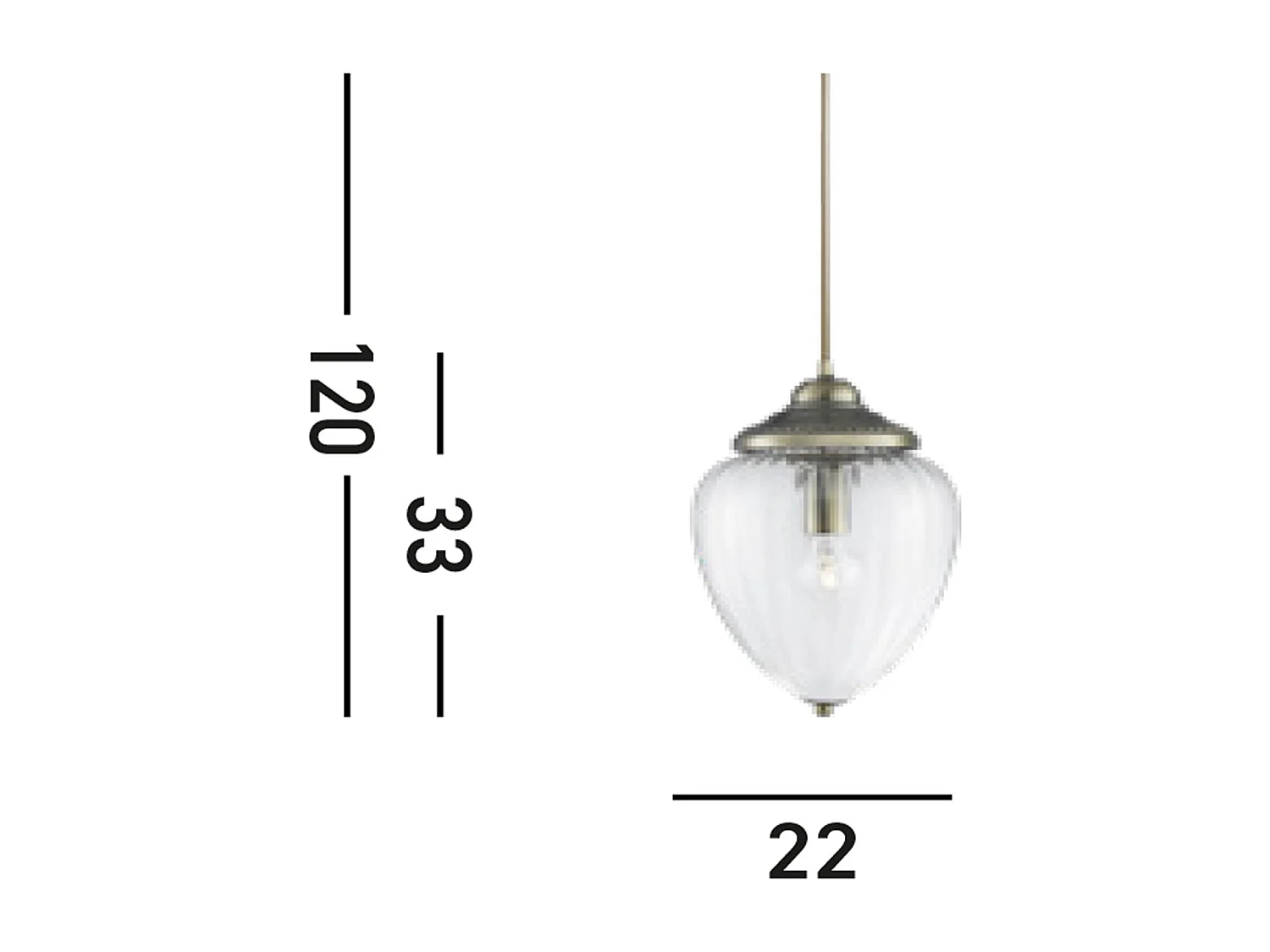 Searchlight Pineapple - Paralume in vetro rigato in ottone anticato a 1 luce, E27