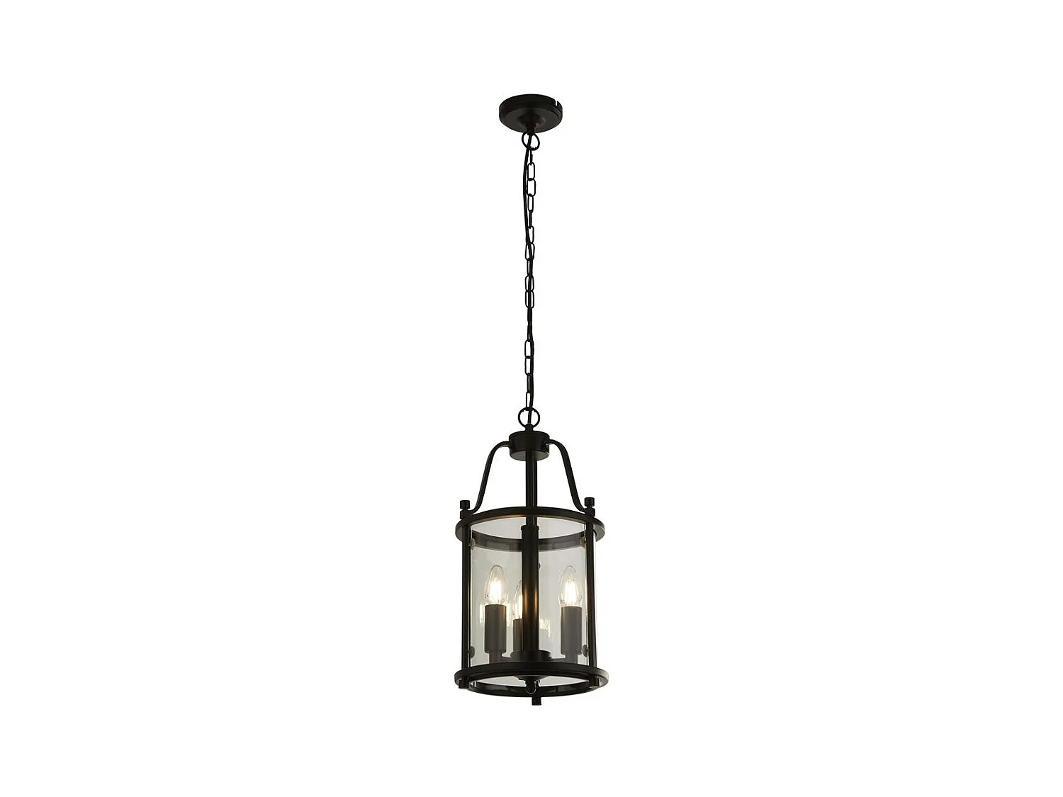 Searchlicht Bevelled Lanterns Laterne Grande, 3 Licht Schwarz, Klarglas