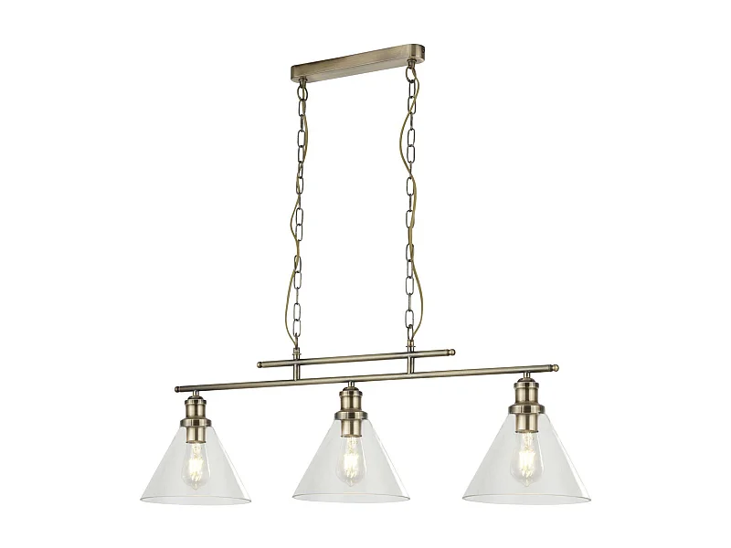 Searchlight Pyramid 3 ljushngande antik mssing, glasskrm, E27