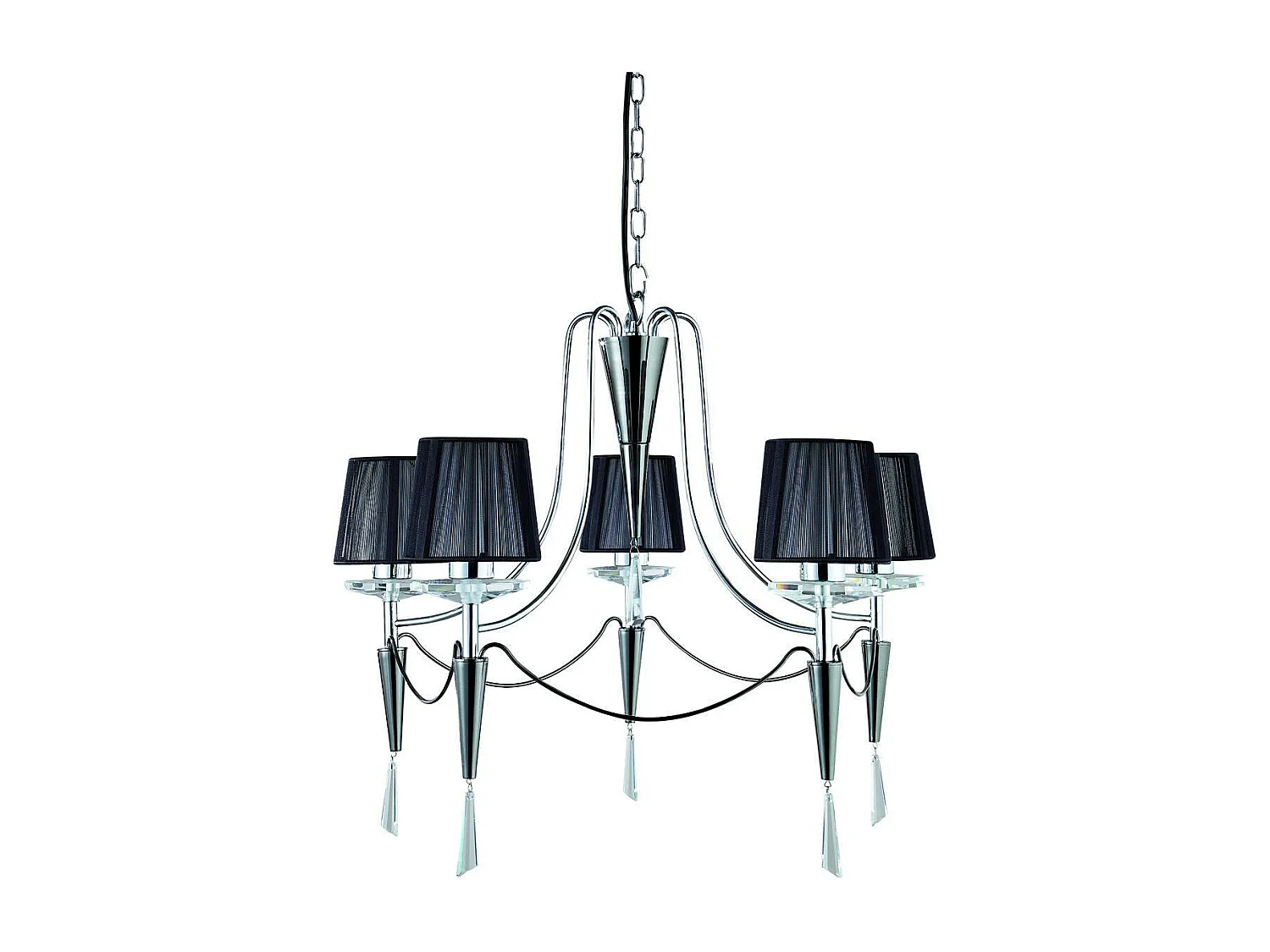 Searchlight Duchess 5 Ljus Multi Arm Ceiling Pendel krom, svart krom med skrmar, G9