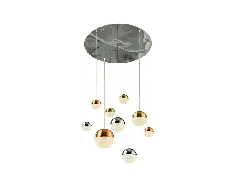 Searchlicht PLANETS - 9 Lichtdeckenanhänger, Kupfer, Chrom, Messingkappen aus Satin und Kristallsand