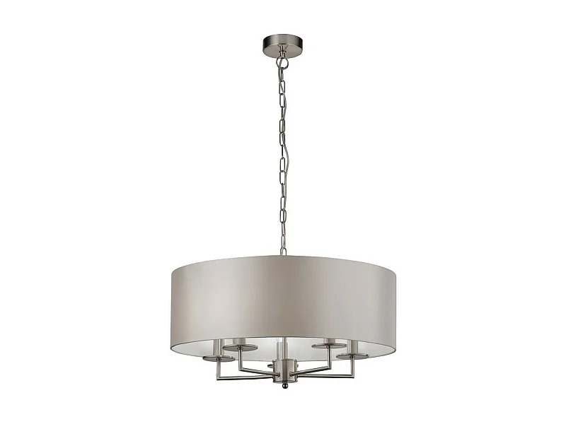 Searchlicht KNIGHTSBRIDGE - Satin Silver Deckenanhänger 5 licht mit Silver Faux Silk Shade