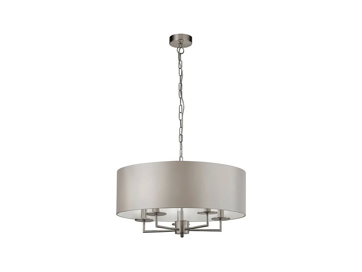 Searchlight KNIGHTSBRIDGE - Lampadario a sospensione a 5 luci in argento satinato con paralume in finta seta argento