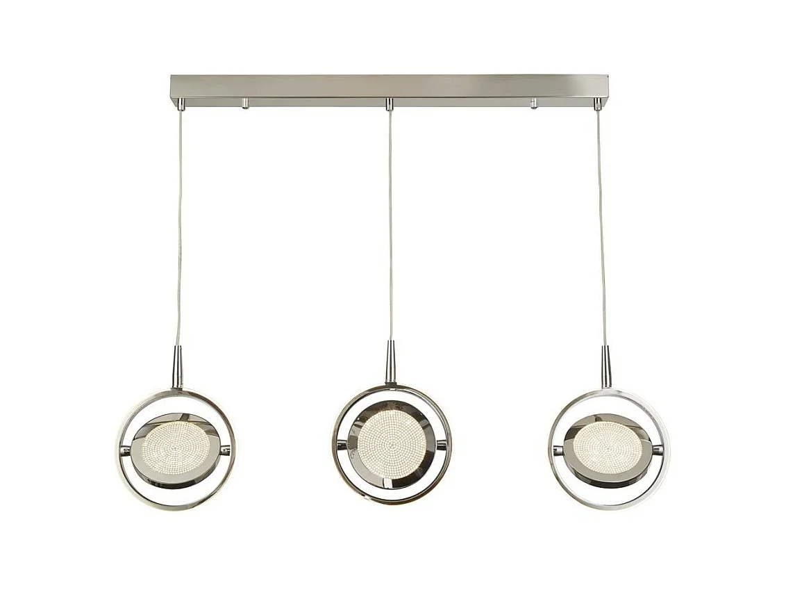 Searchlicht Gyroscope 3-Licht-LED-Ring-Stab-Pendelleuchte Chrom, Kristallsand 3000K
