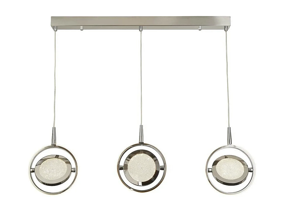 Searchlicht Gyroscope 3-Licht-LED-Ring-Stab-Pendelleuchte Chrom, Kristallsand 3000K