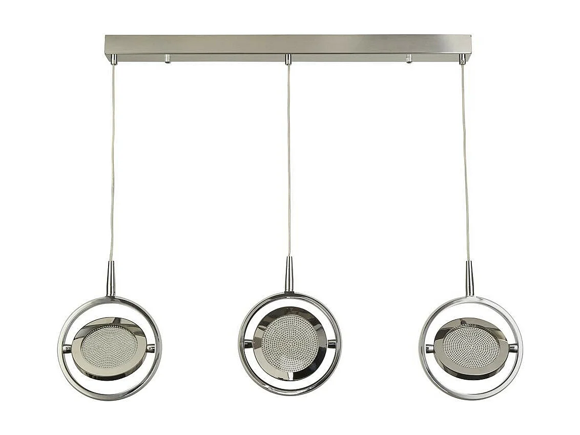 Searchlicht Gyroscope 3-Licht-LED-Ring-Stab-Pendelleuchte Chrom, Kristallsand 3000K