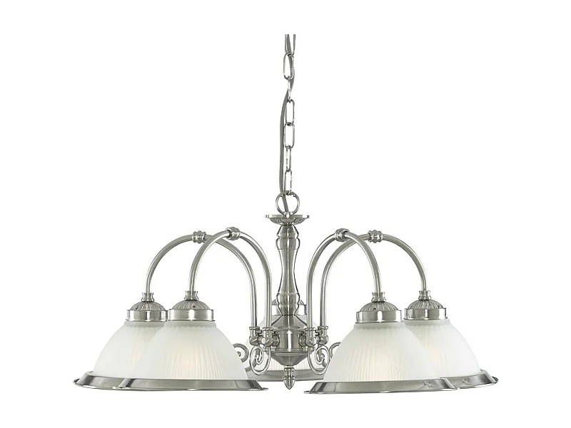 Searchlicht American Diner - 5 licht Multi Arm Multi Arm Deckenanhänger Satin Silber, Acid Ribbed Glass, E27