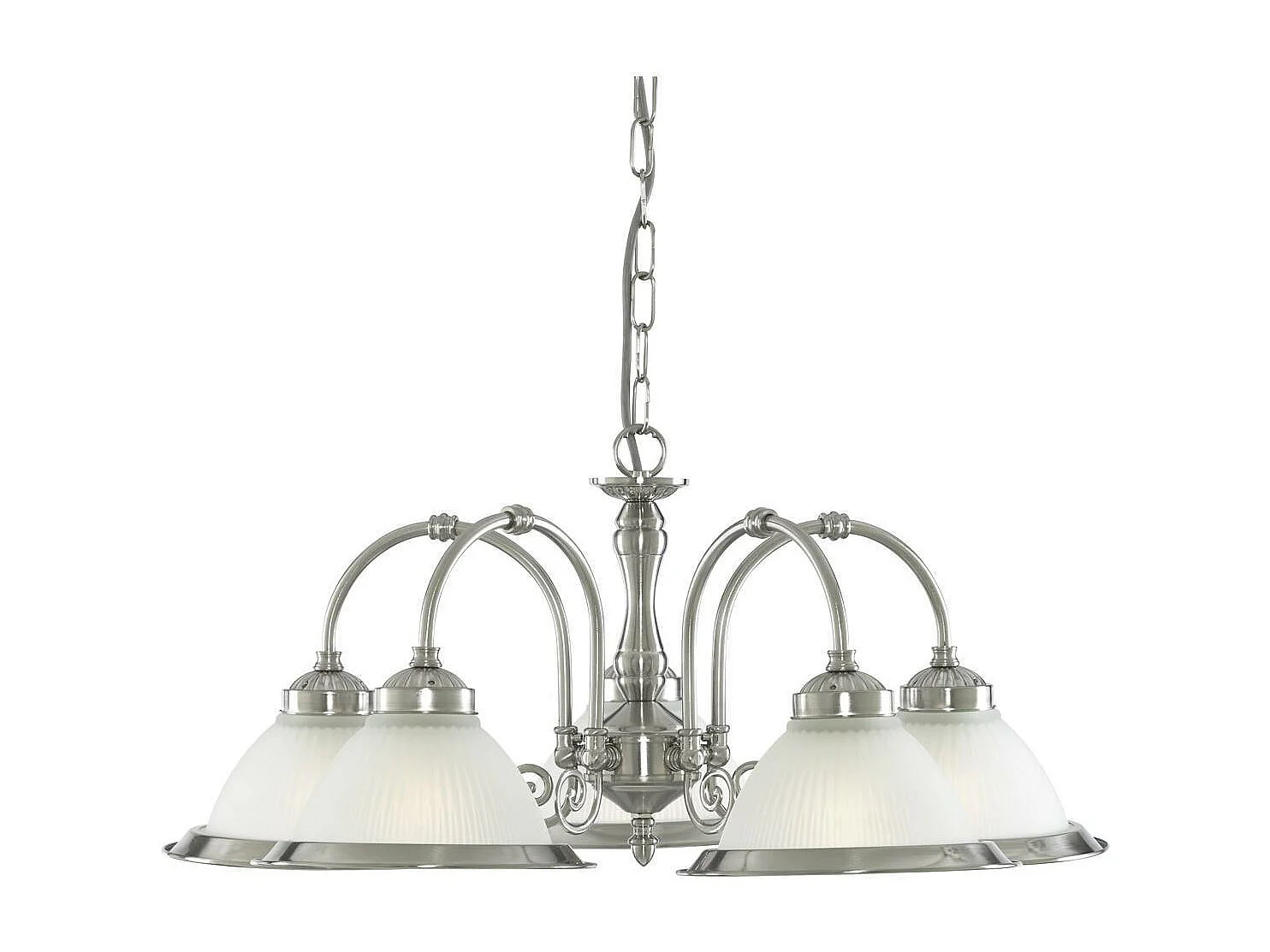 Searchlicht American Diner - 5 licht Multi Arm Multi Arm Deckenanhänger Satin Silber, Acid Ribbed Glass, E27