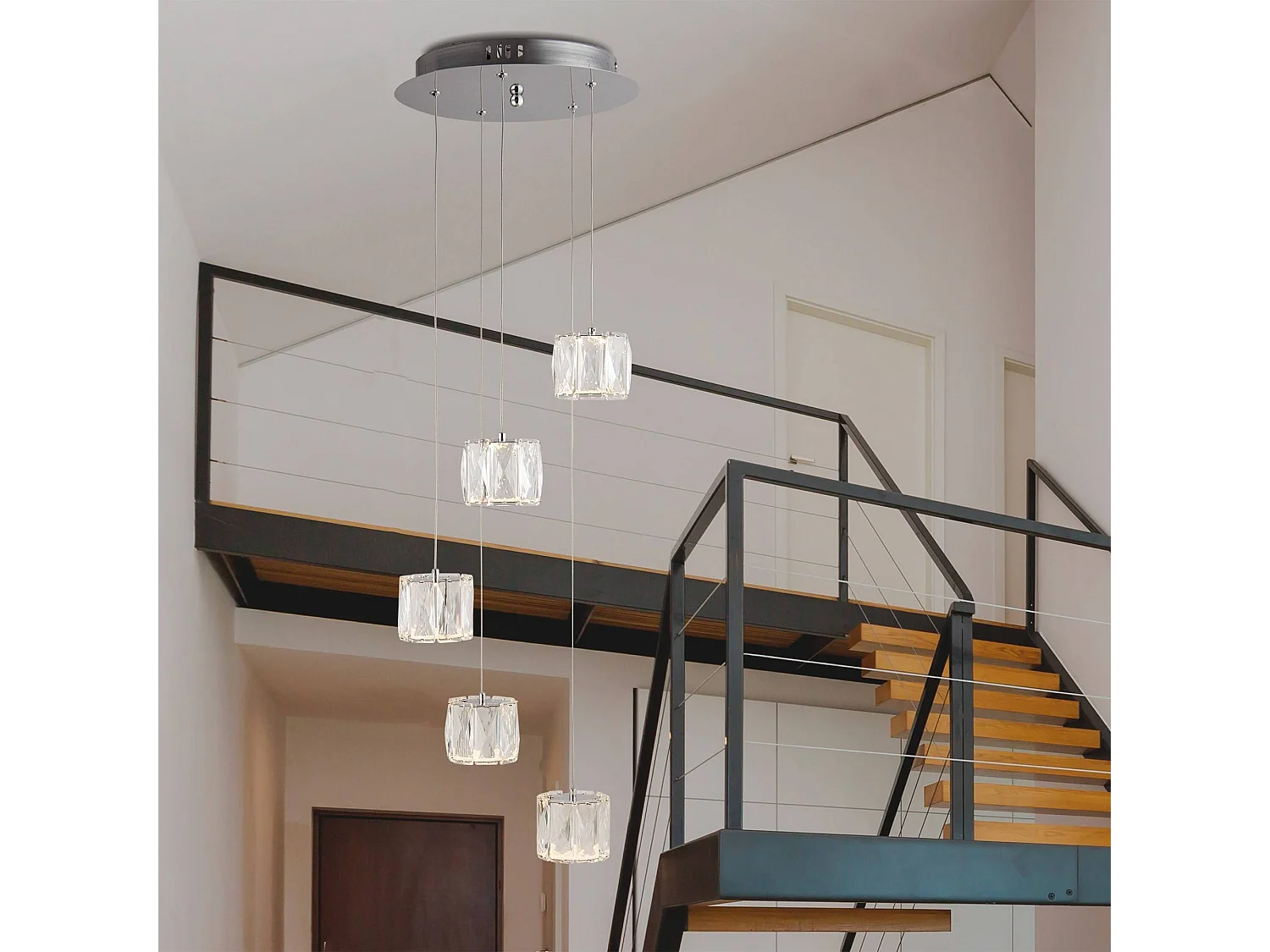 Searchlicht Maxim - LED 5 licht Spiral Cluster Anhänger Chromglas