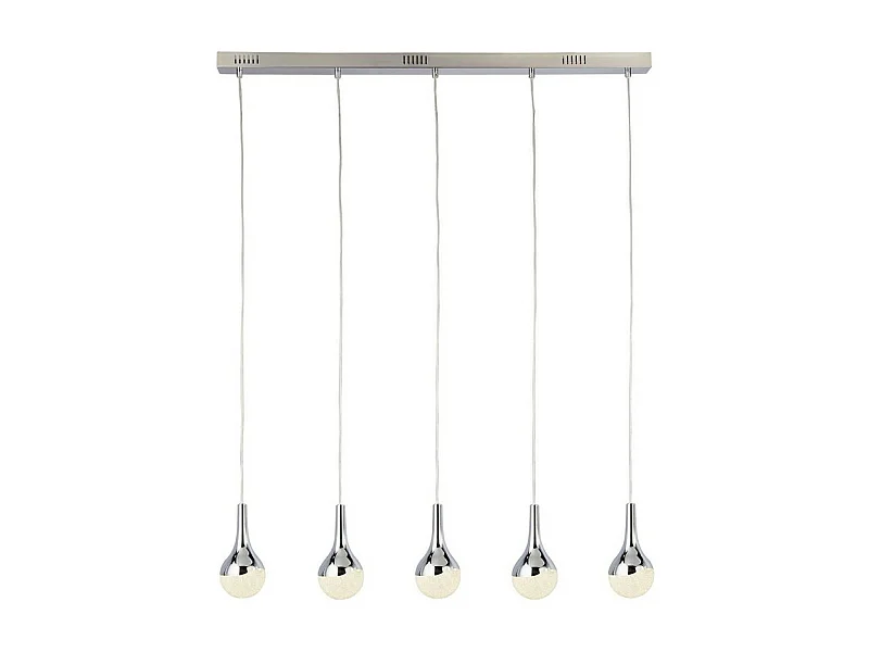 Searchlight Wave Teardrop 5 Light Led Bar Pendant, Paralume Effetto Ghiaccio Schiacciato, Cromato