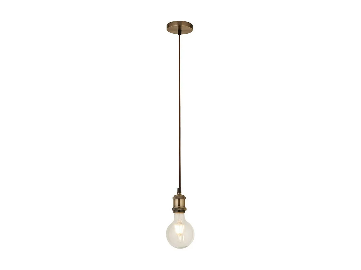 Suspension de câble de lumière en laiton antique de Searchlight 1 avec le câble textile brun de 1.5Mtr