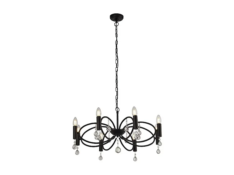 Searchlicht INFINITY - 8 Licht Deckenanhänger - Schwarz mit Kristallglas Detail