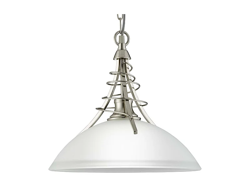 Searchlight Linea Luminaire suspendu à 1 ampoule dôme argent satiné avec abat-jour en verre opale, E27