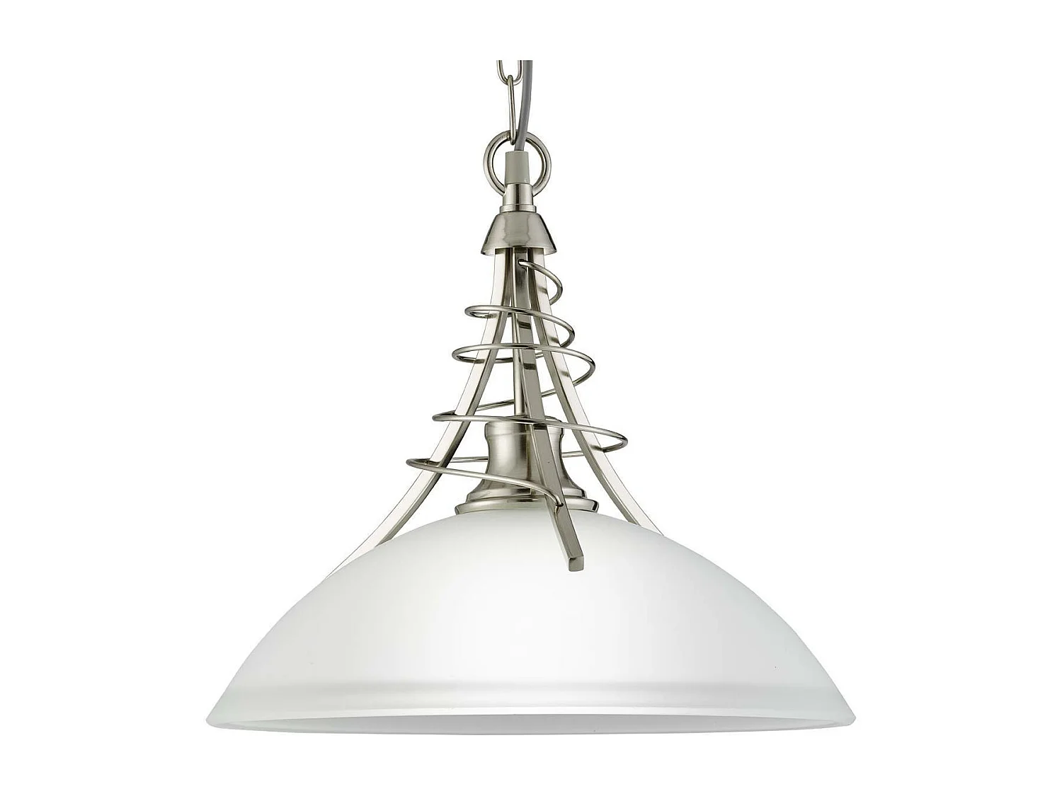 Searchlight Linea Luminaire suspendu à 1 ampoule dôme argent satiné avec abat-jour en verre opale, E27