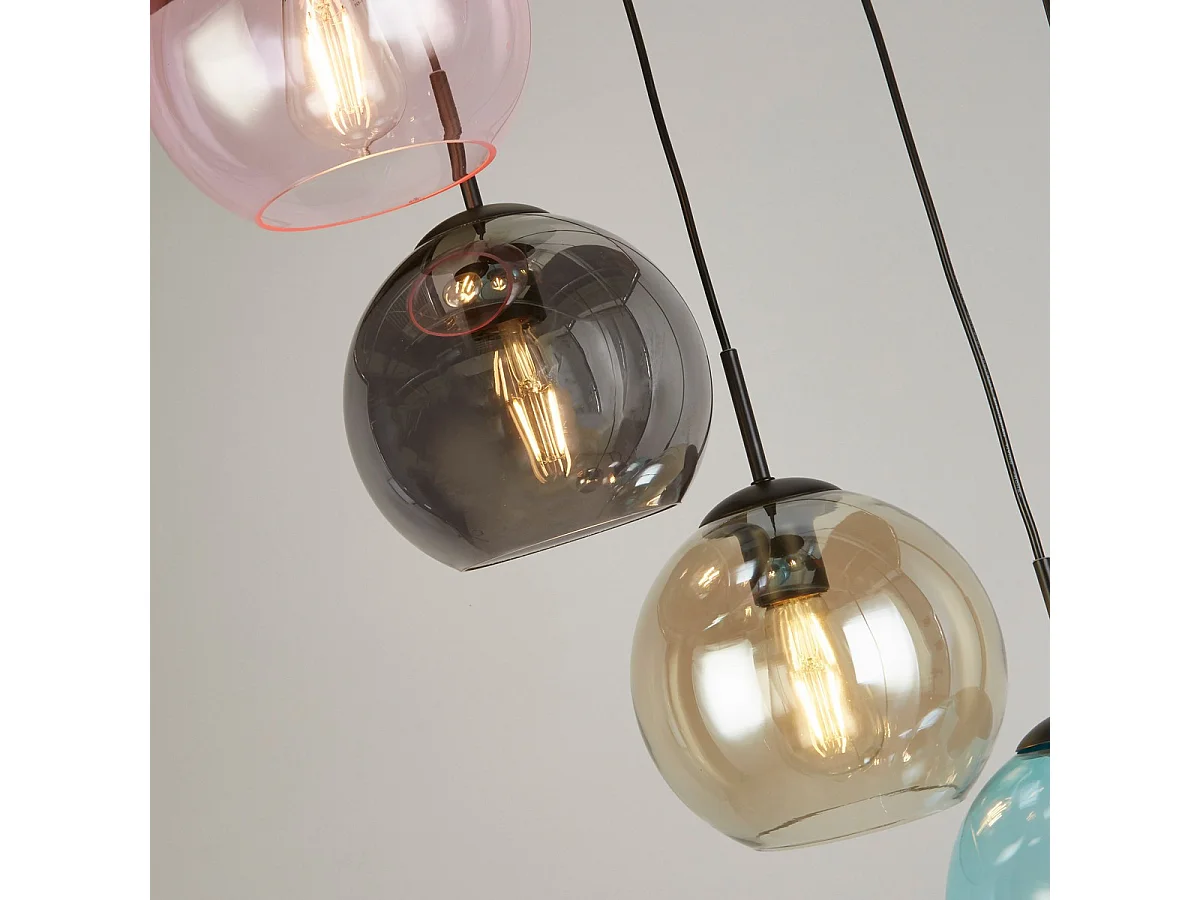 Searchlight Mardi Gras II Lámpara Colgante 8 Luces Negro, Vidrio Coloreado