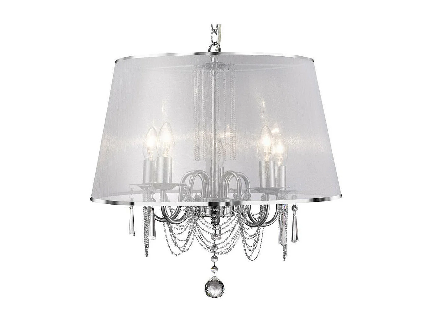 Searchlight Venetian 5 Ljus Multi Arm Ceiling Pendel krom, kristaller med skrm, E14