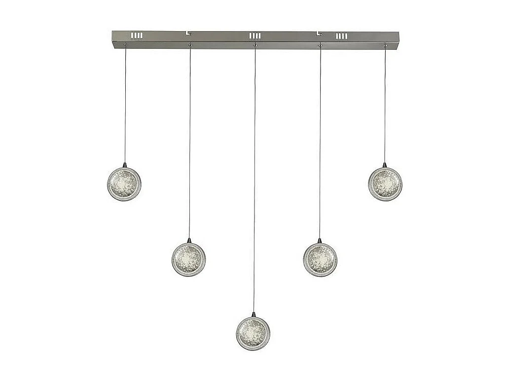 Searchlight Quartz Suspension à 5 lumières, verre à bulles, bord détaillé 4000K