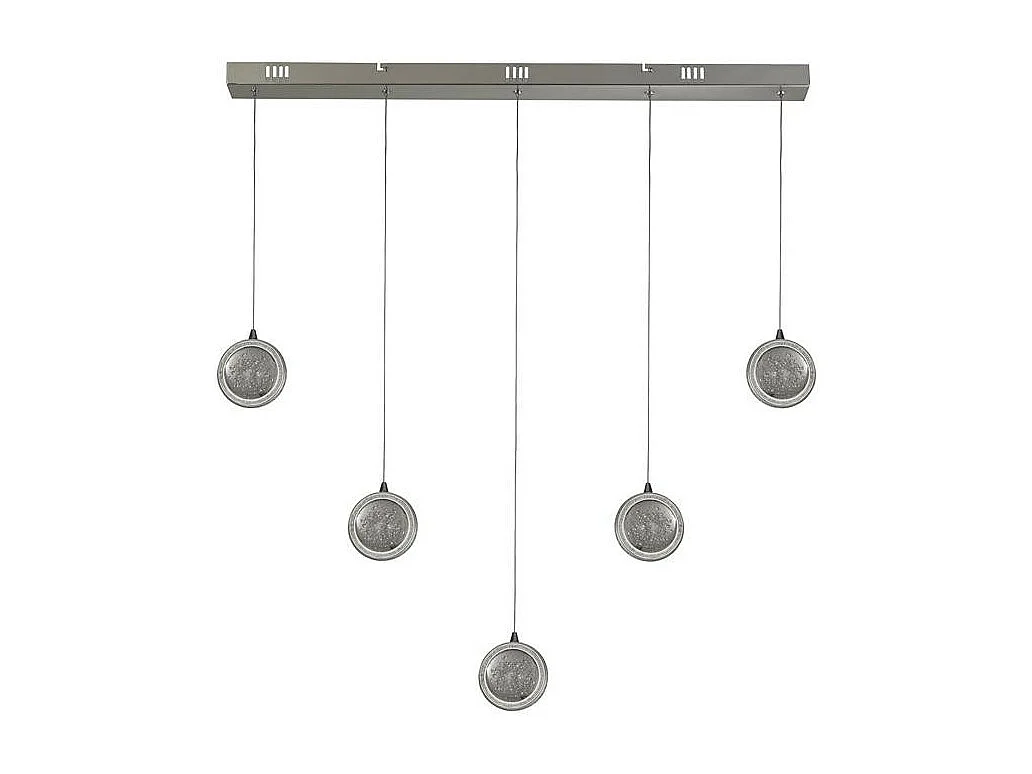 Searchlight Quartz Suspension à 5 lumières, verre à bulles, bord détaillé 4000K