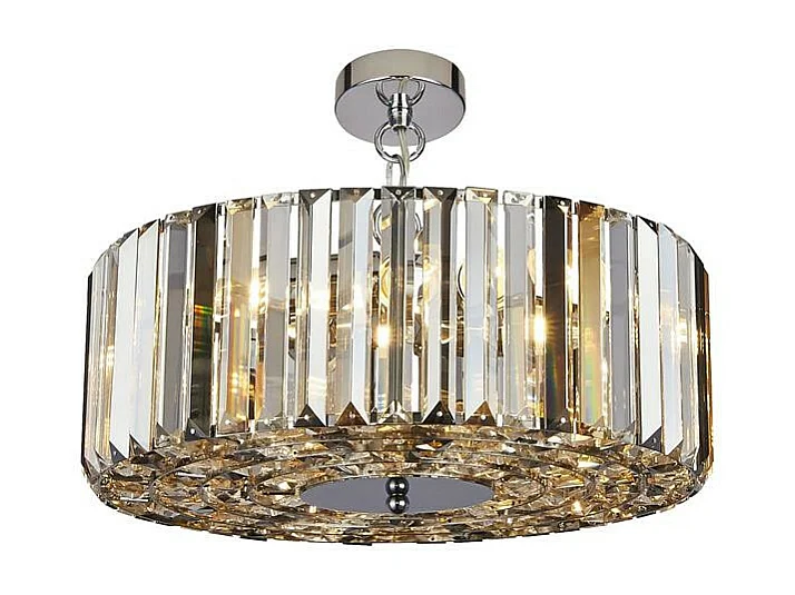 Searchlicht Chapeau 5 helle Chrom-Anhänger / halbbündig, Bernstein, Rauch und klare Glaskristalle