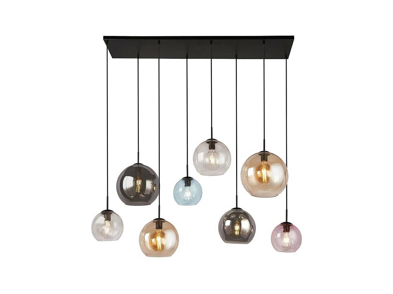 Searchlight Mardi Gras IIMardi Gras 8 Light Bar Pendel Matt Black,  Color Glass Shades