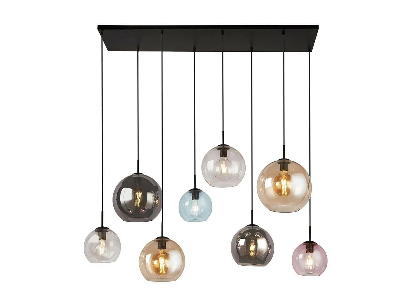 Searchlicht Mardi Gras II Mardi Gras 8 licht Bar Pendelleuchte Mattschwarz,  Color Glasschirme