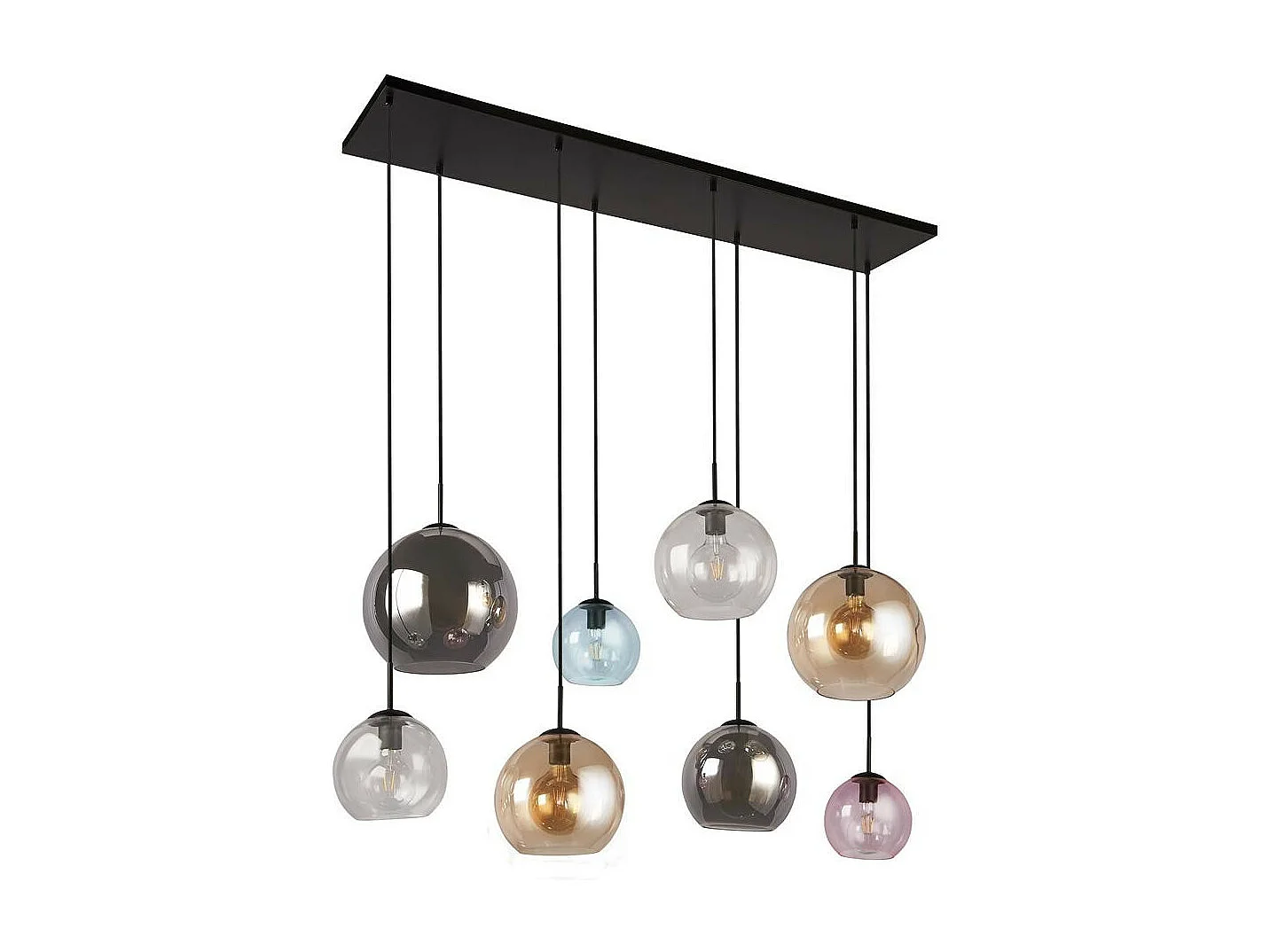 Searchlicht Mardi Gras II Mardi Gras 8 licht Bar Pendelleuchte Mattschwarz,  Color Glasschirme