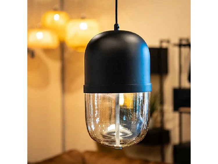 Lampe suspendue Maverick - Fer et verre noir - 20x20x37 cm