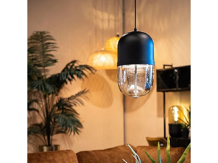 Lampe suspendue Maverick - Fer et verre noir - 20x20x37 cm