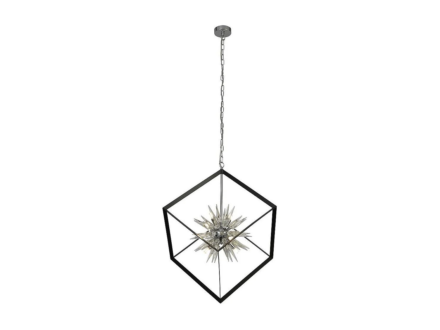 Searchlight Stellar6 Light Spike Ball Pendel, Matt svart ram, Kristallglas