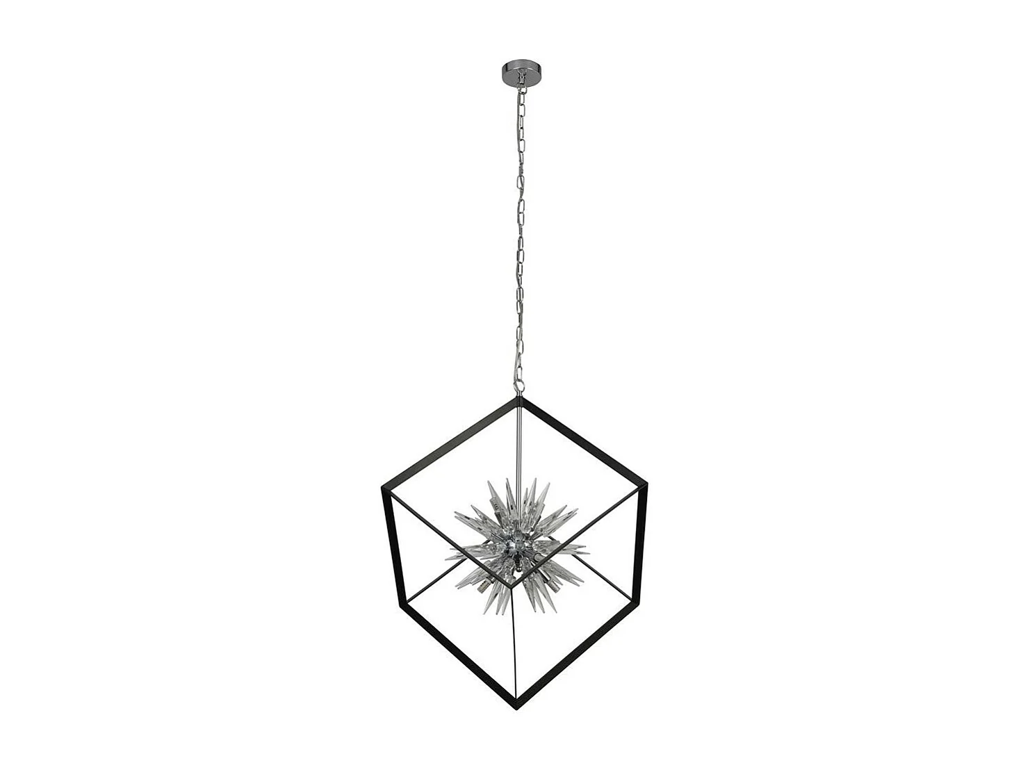 Searchlight Stellar6 Light Spike Ball Pendel, Matt svart ram, Kristallglas