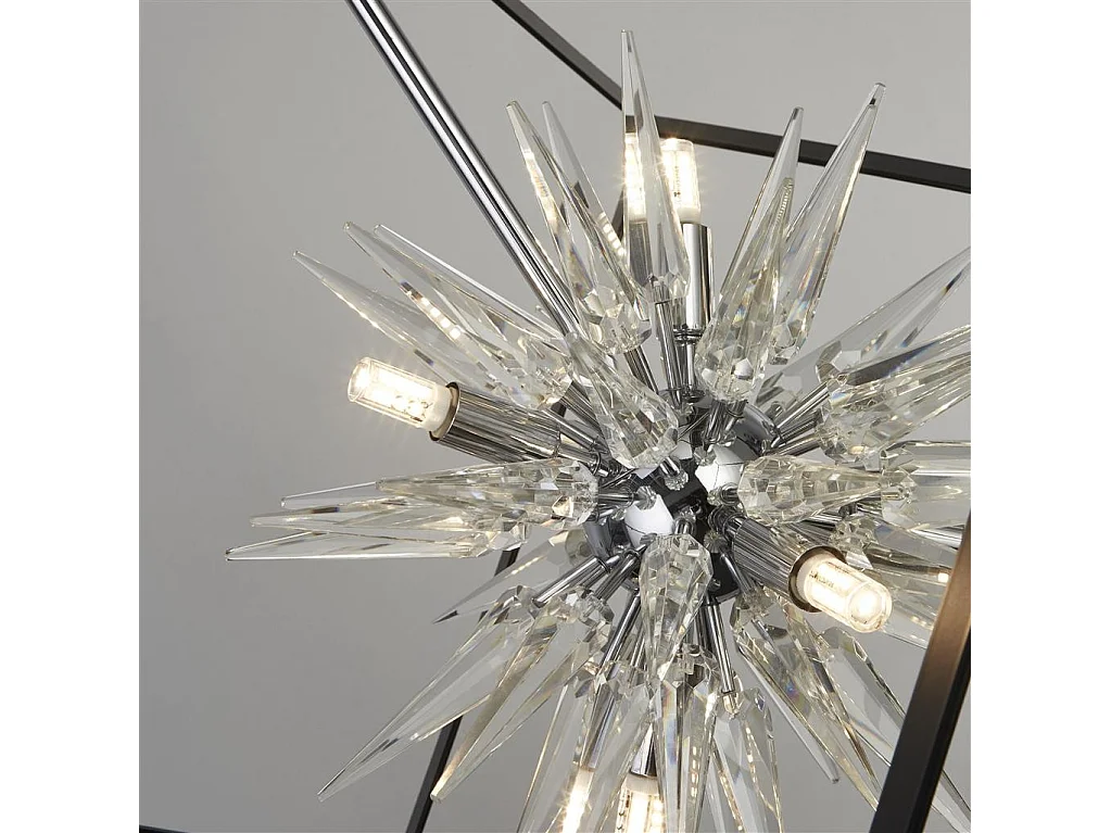 Searchlight Stellar6 Light Spike Ball Pendel, Matt svart ram, Kristallglas